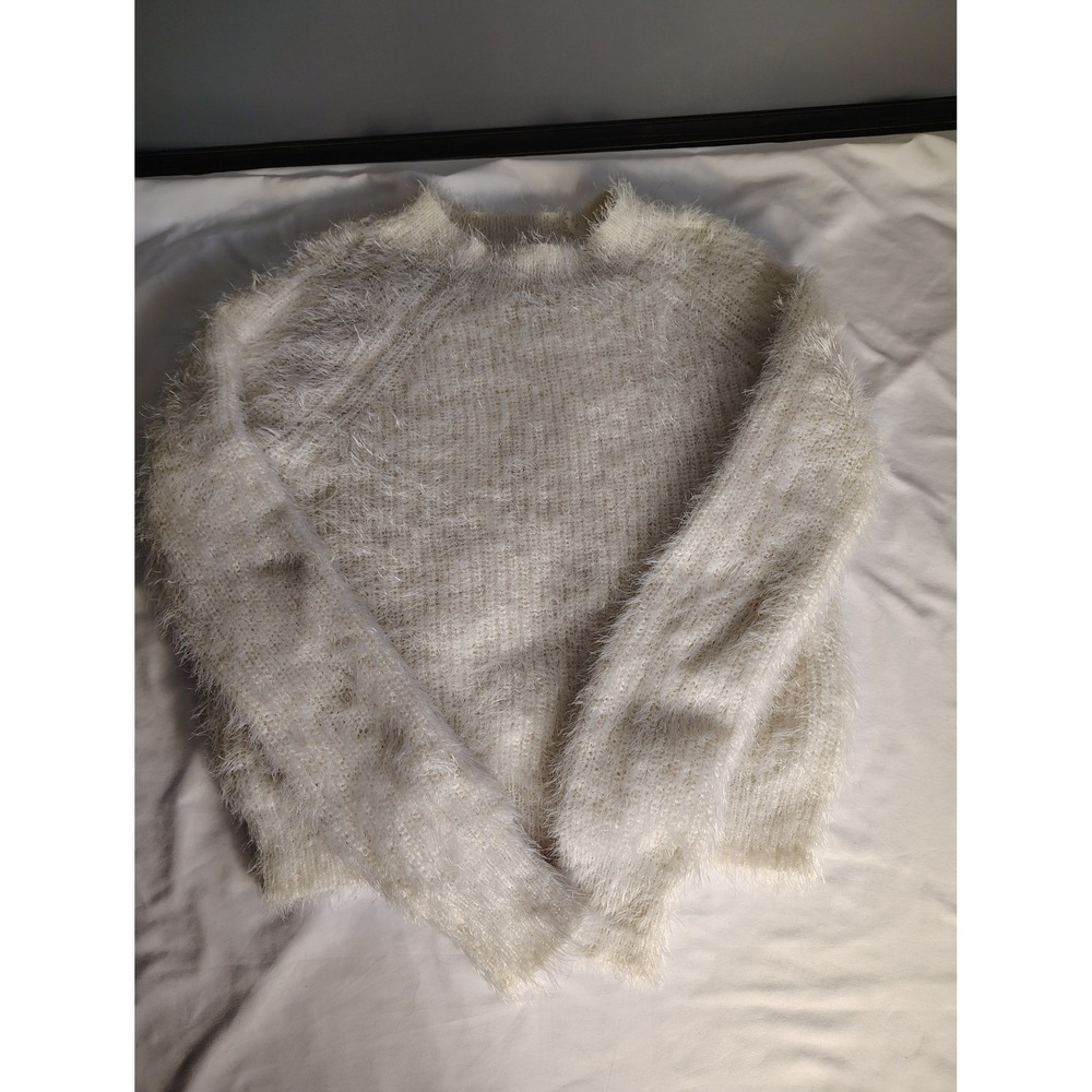 Tommy Hilfiger Womens Cream Fuzzy Eyelash Knit Crewneck Sweater White
